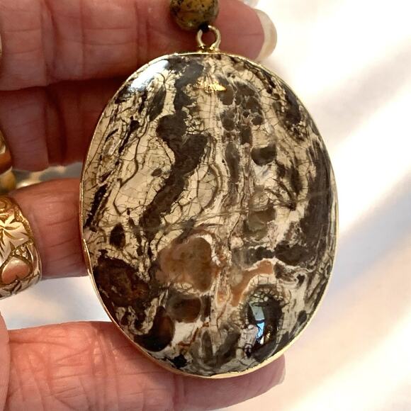 Vtg Agate Cultured Pearl Necklace Polished Gemstones Bold Southwest Statement - Picture 2 of 13